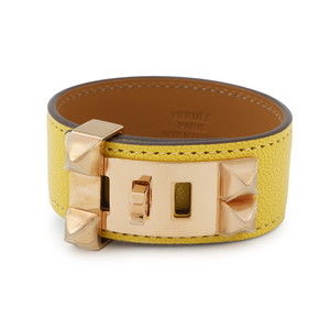 HERMES Yellow Leather Charm Bracelet